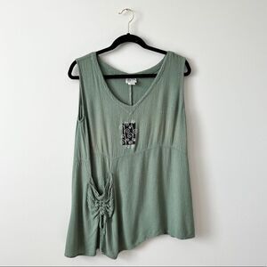 Indigo art wear sleeveless top green linen lagenlook‎ asymmetrical hem